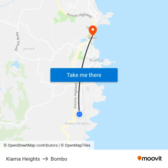 Kiama Heights to Bombo map