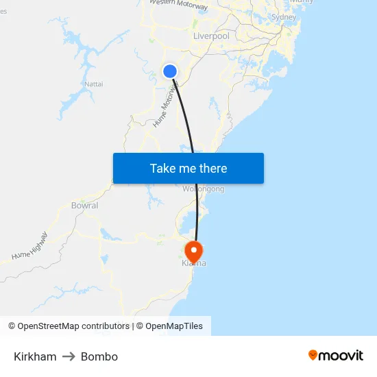Kirkham to Bombo map