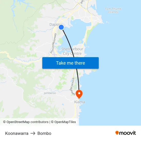 Koonawarra to Bombo map