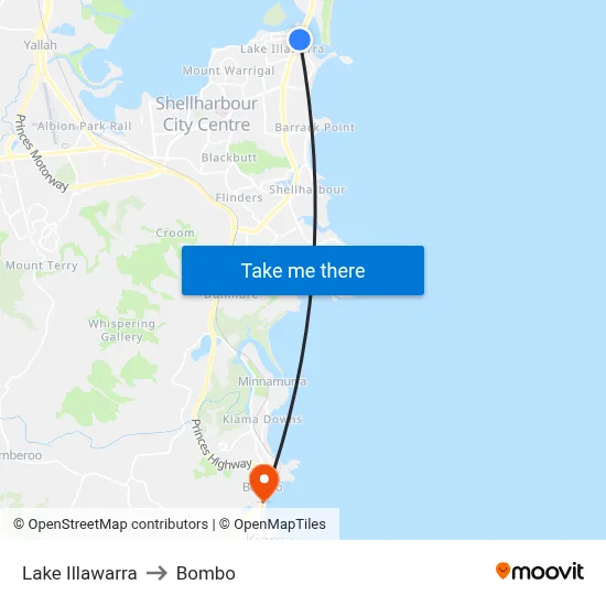 Lake Illawarra to Bombo map