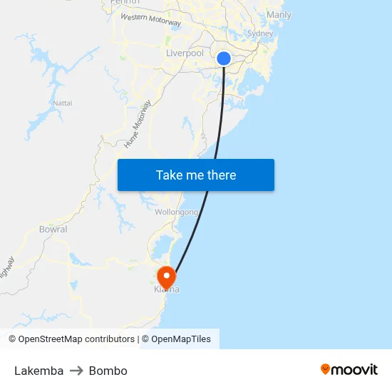 Lakemba to Bombo map