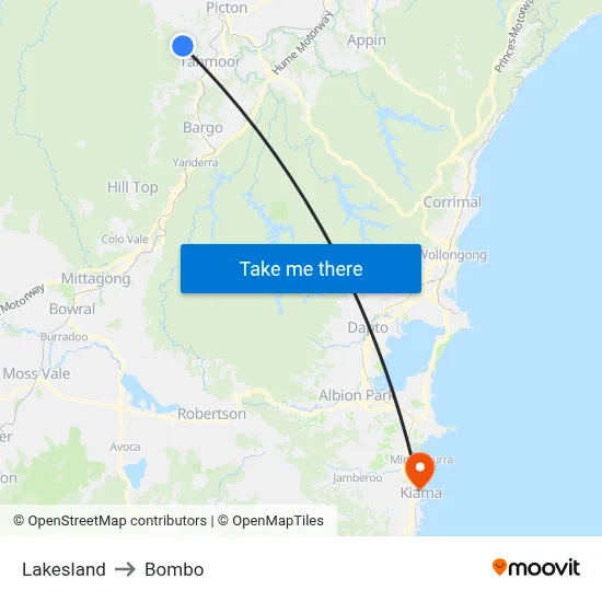 Lakesland to Bombo map