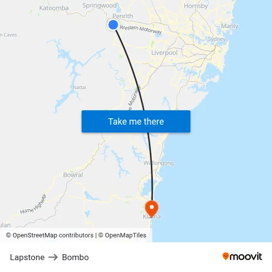 Lapstone to Bombo map