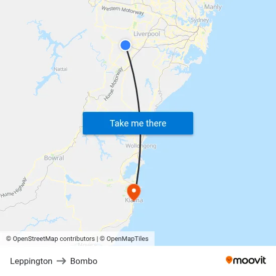 Leppington to Bombo map