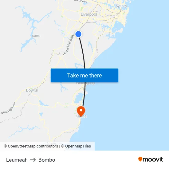 Leumeah to Bombo map