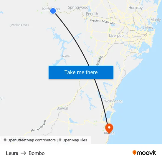 Leura to Bombo map