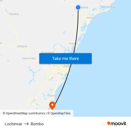 Lochinvar to Bombo map