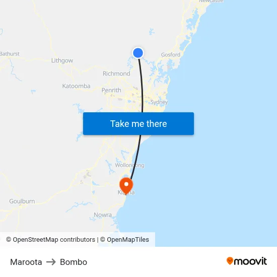 Maroota to Bombo map