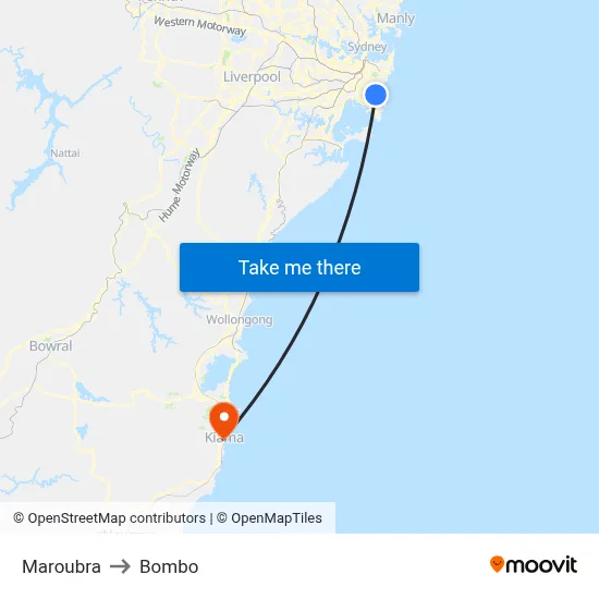 Maroubra to Bombo map