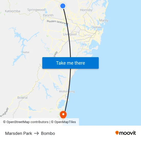 Marsden Park to Bombo map