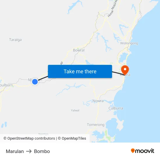 Marulan to Bombo map