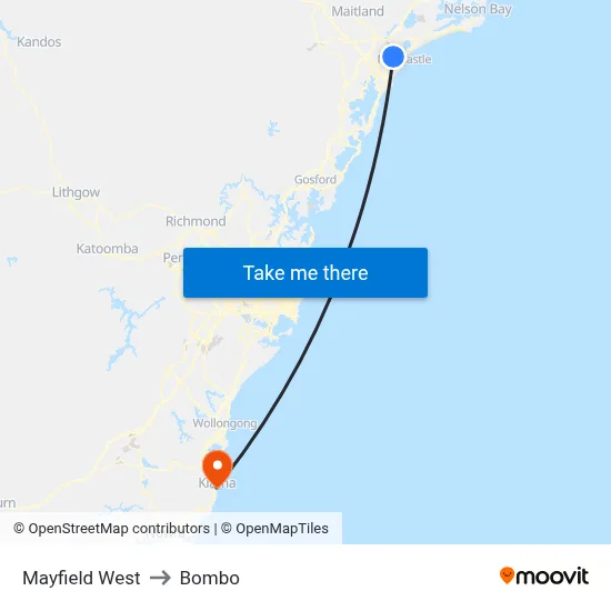 Mayfield West to Bombo map
