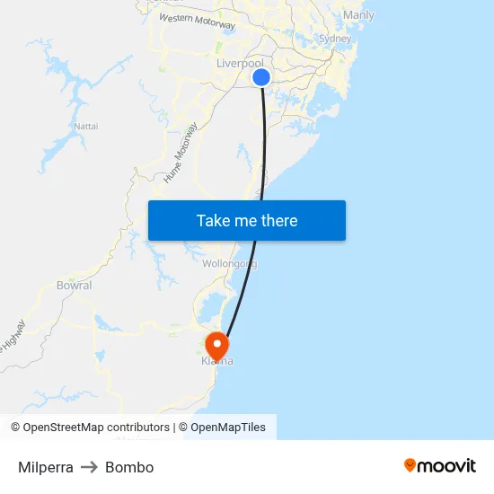 Milperra to Bombo map