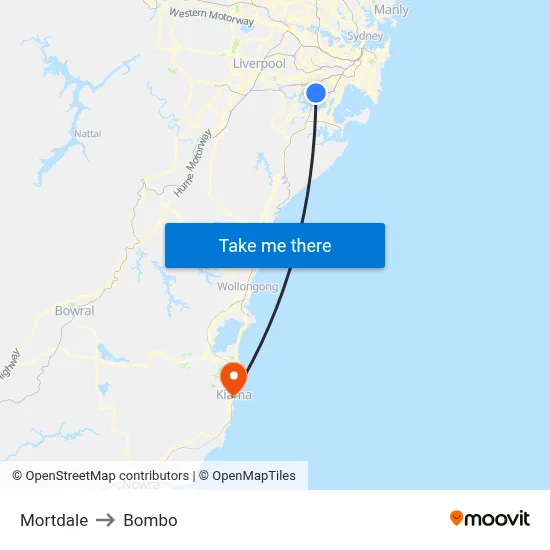 Mortdale to Bombo map