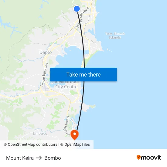 Mount Keira to Bombo map