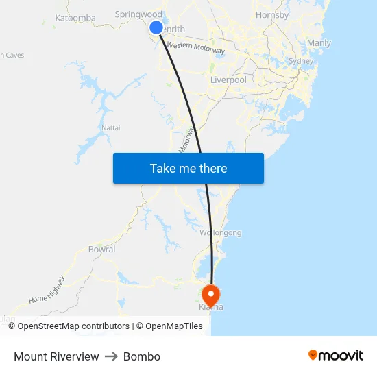 Mount Riverview to Bombo map