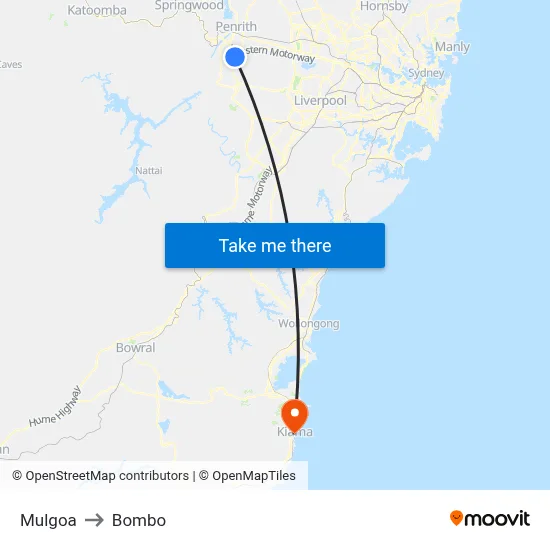 Mulgoa to Bombo map