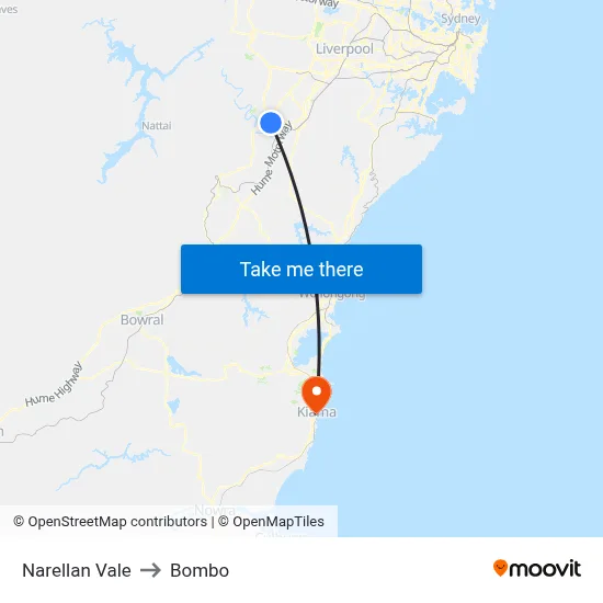 Narellan Vale to Bombo map