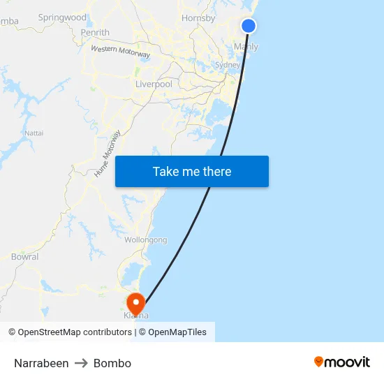 Narrabeen to Bombo map