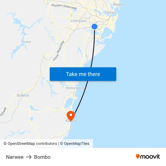 Narwee to Bombo map