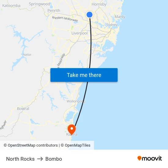 North Rocks to Bombo map