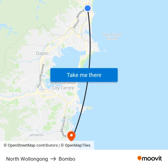North Wollongong to Bombo map