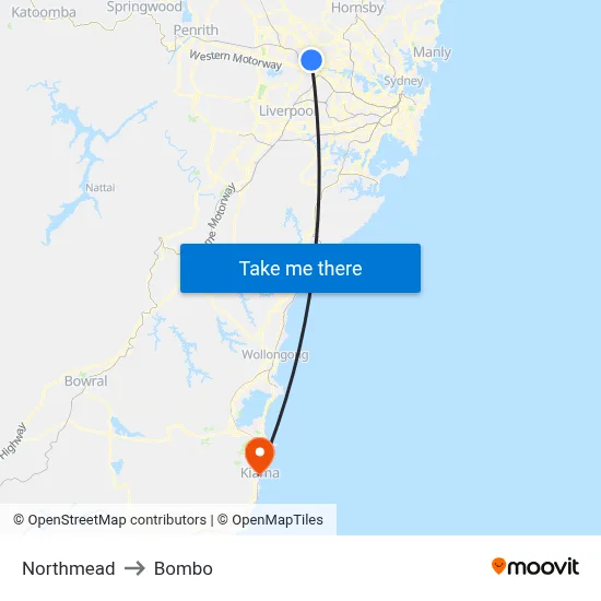 Northmead to Bombo map
