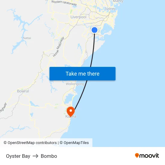 Oyster Bay to Bombo map