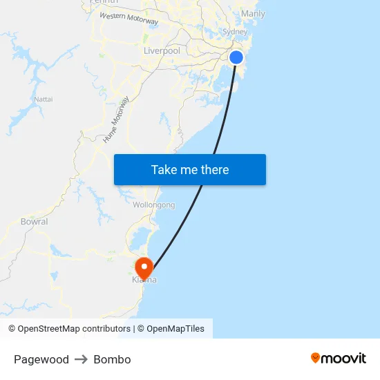 Pagewood to Bombo map