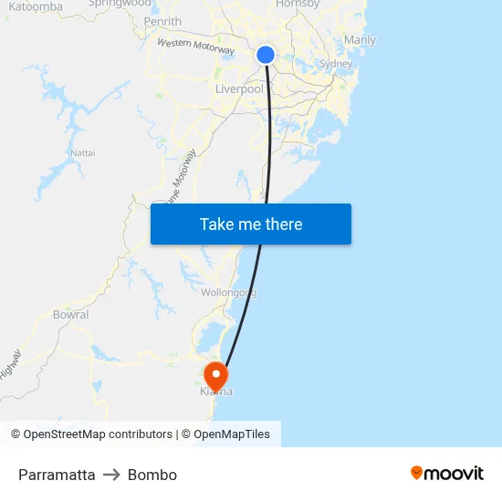 Parramatta to Bombo map
