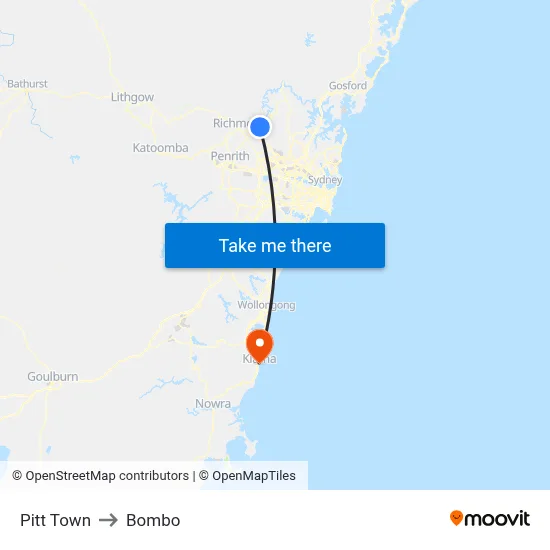 Pitt Town to Bombo map