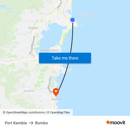 Port Kembla to Bombo map