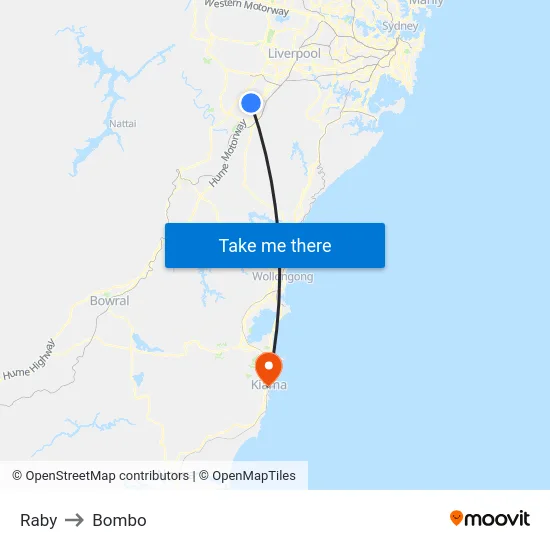 Raby to Bombo map