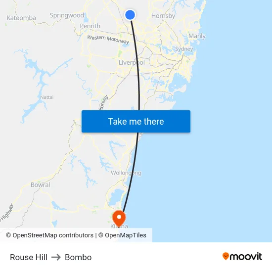 Rouse Hill to Bombo map