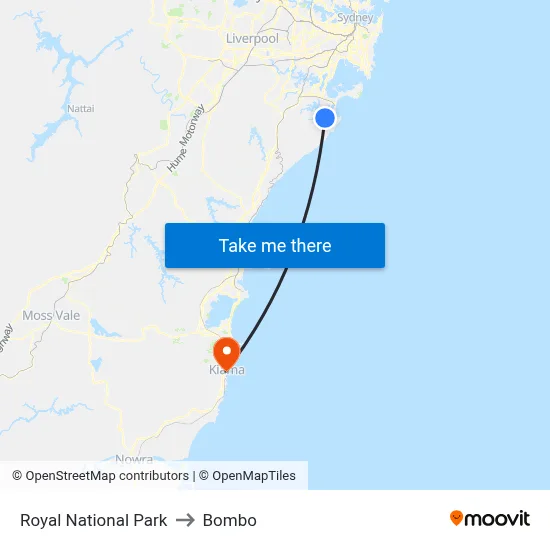 Royal National Park to Bombo map