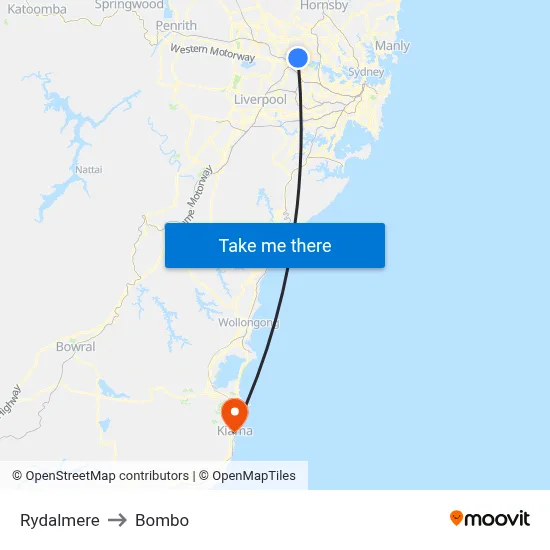 Rydalmere to Bombo map