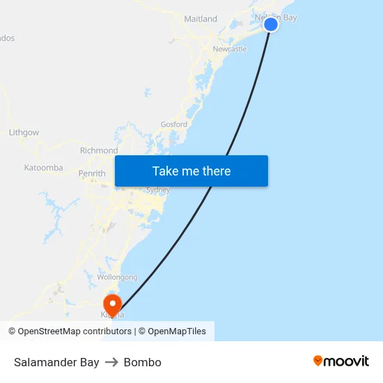 Salamander Bay to Bombo map