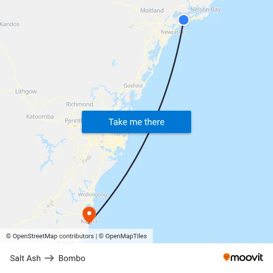 Salt Ash to Bombo map