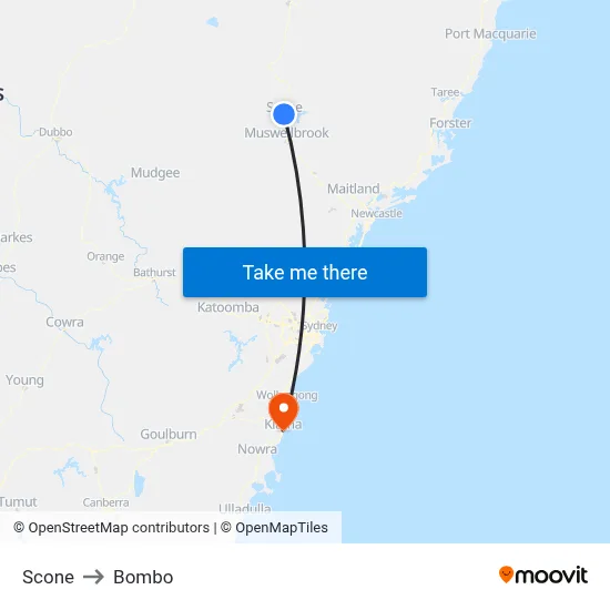 Scone to Bombo map