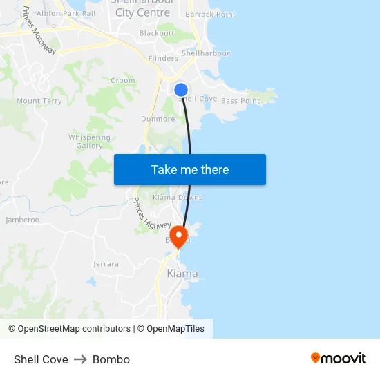 Shell Cove to Bombo map