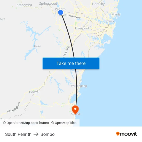 South Penrith to Bombo map