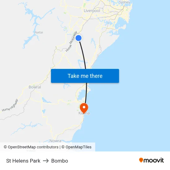 St Helens Park to Bombo map