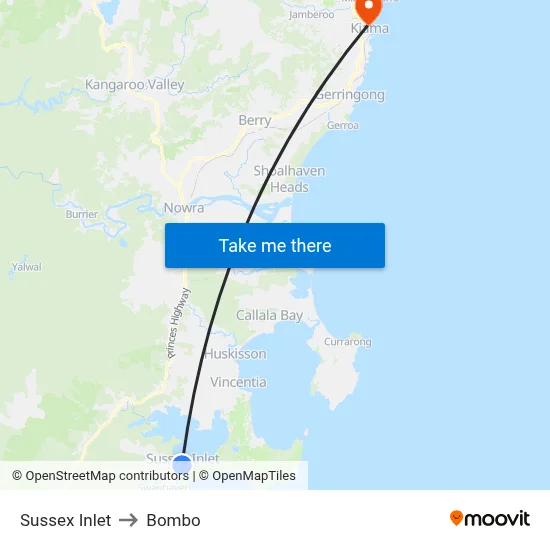 Sussex Inlet to Bombo map