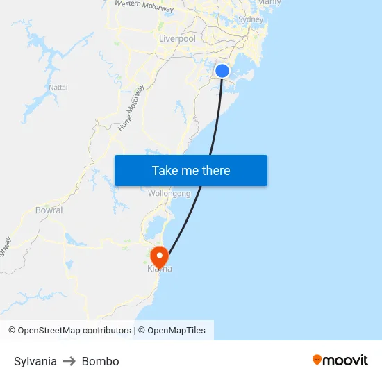 Sylvania to Bombo map