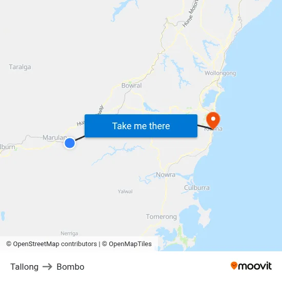 Tallong to Bombo map