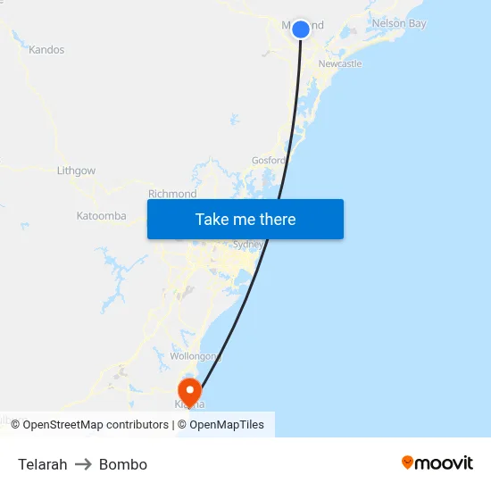 Telarah to Bombo map