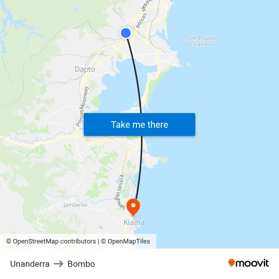 Unanderra to Bombo map