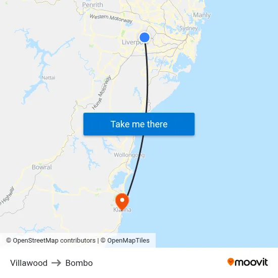 Villawood to Bombo map