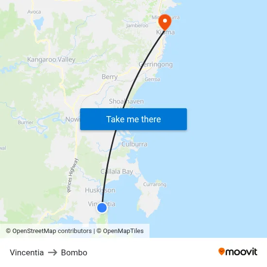 Vincentia to Bombo map