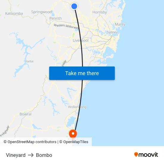 Vineyard to Bombo map